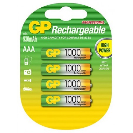 4x Piles GP Rechargeable NiMH AAA 1000 Series 950 MAh